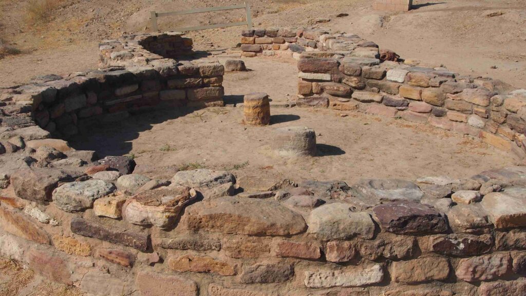 Ruins of ancient circular stone houses at Dholavira, a Harappan archaeological site in Gujarat, India