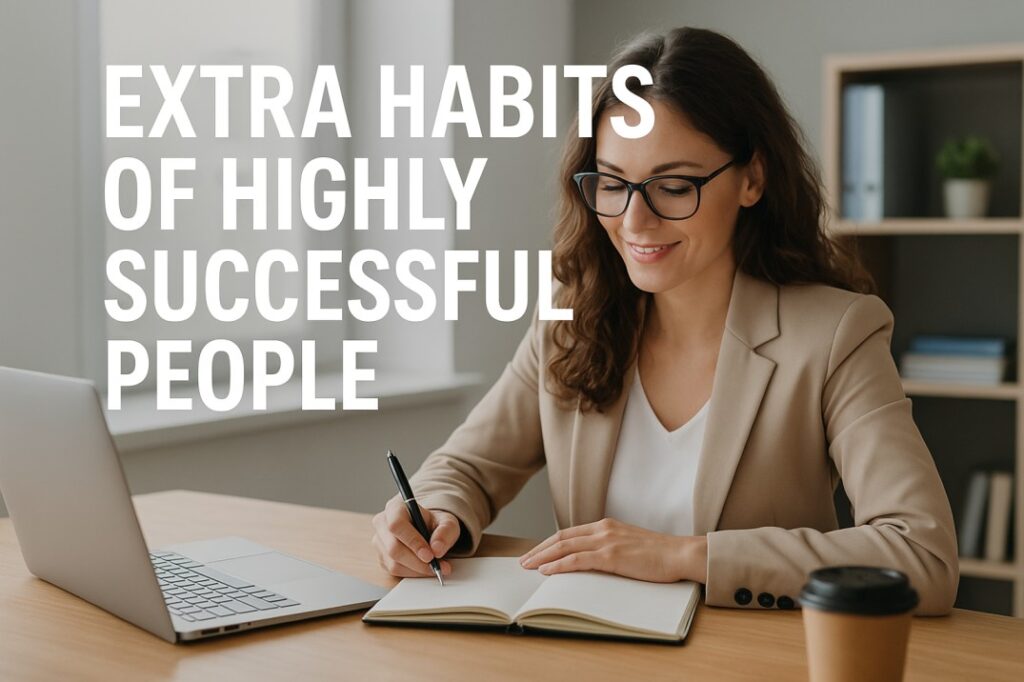 A professional woman practicing mindfulness and journaling as part of the daily routine of successful person.