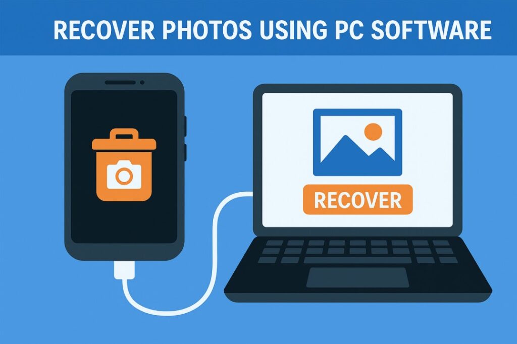 Recover deleted photos from Android by connecting phone to PC and using recovery software